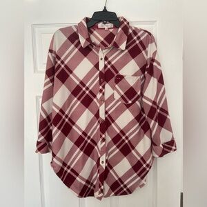 Red and White Plaid Button-Up Shirt